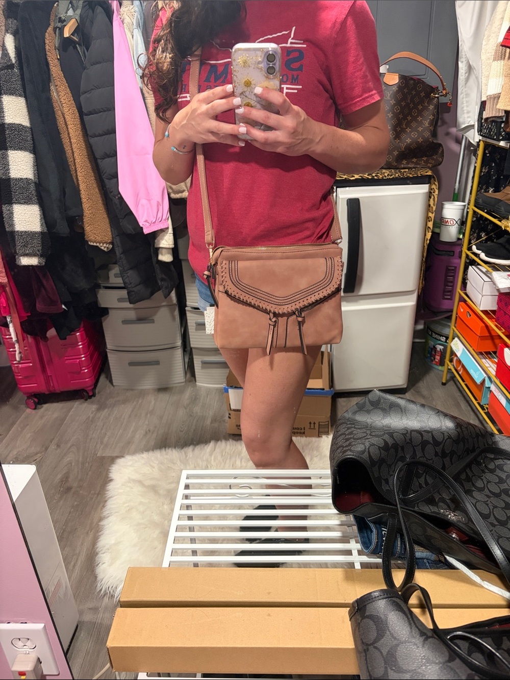 Women’s Crossbody Bag in Dusty Rose - Stylish Everyday Shoulder Bag